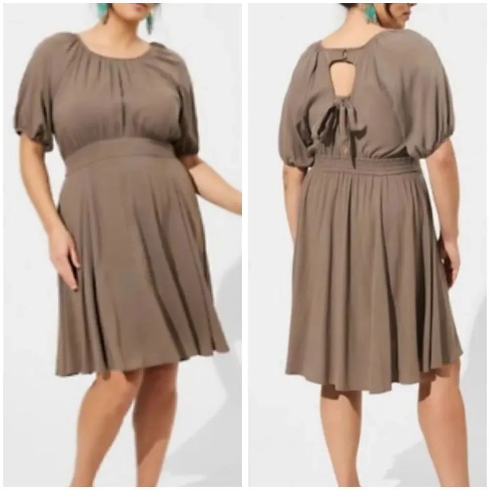 Torrid Skater Mini Dress Slub Puff Sleeve Brown Size 1X 14/16